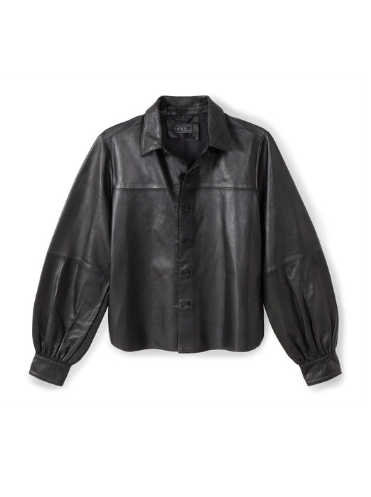 Leather shirt with balloon sleeves