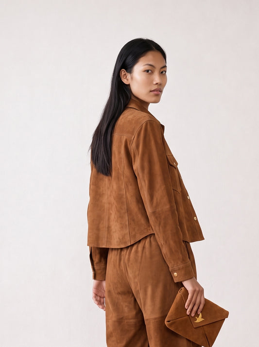 Button-down suede shirt