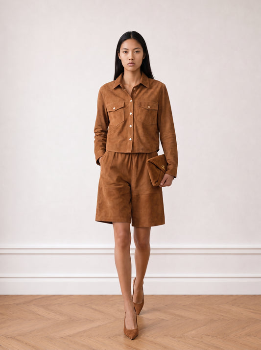 Button-down suede shirt