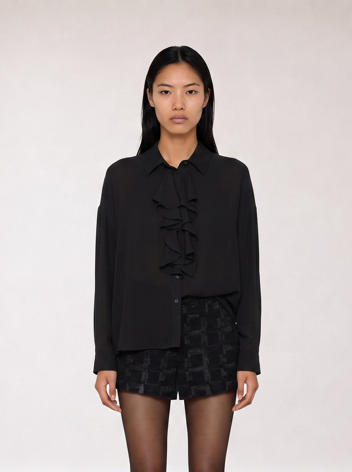 Ruffled Tie-neck Blouse