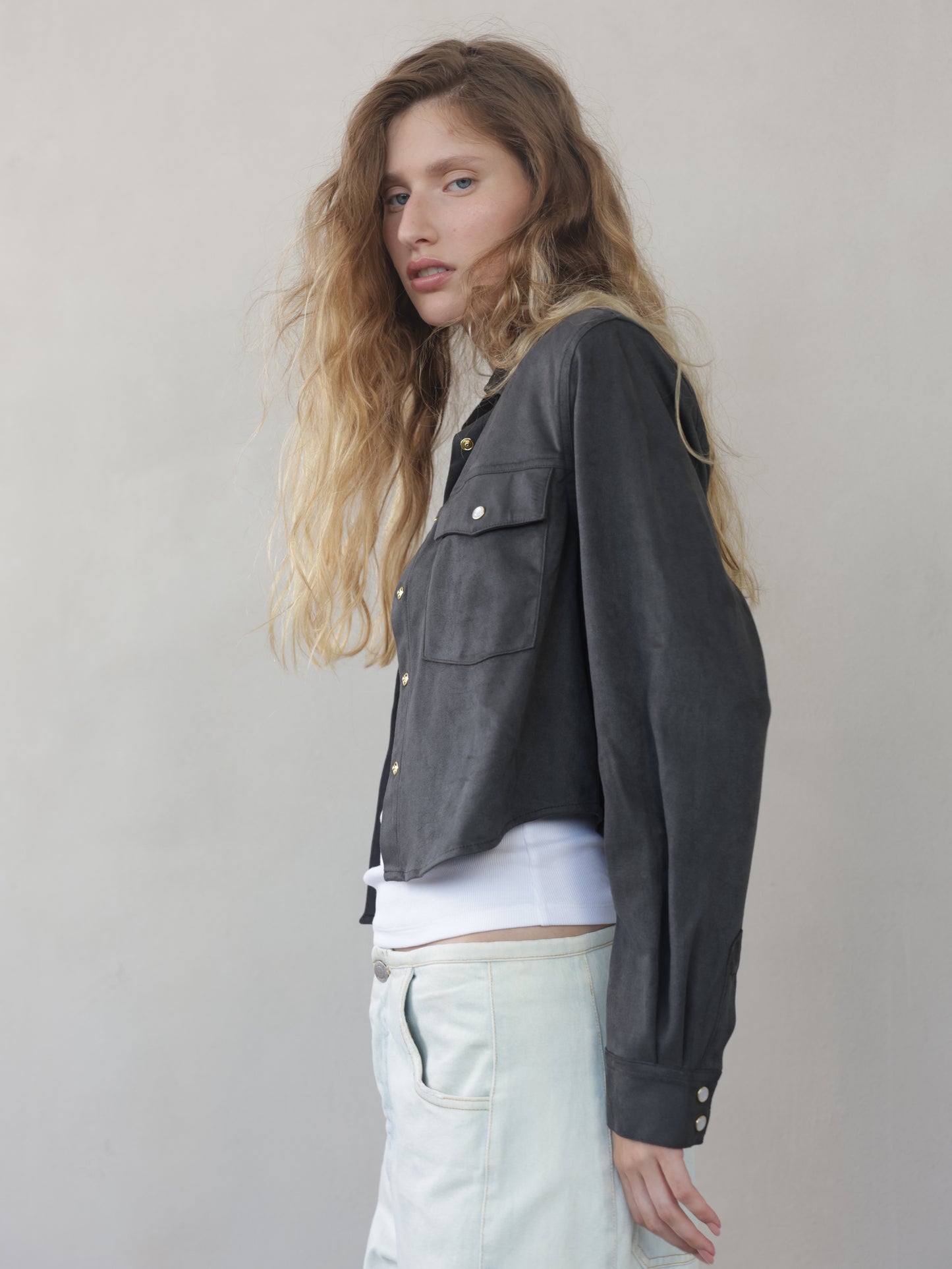 Suede Button-Down Shirt