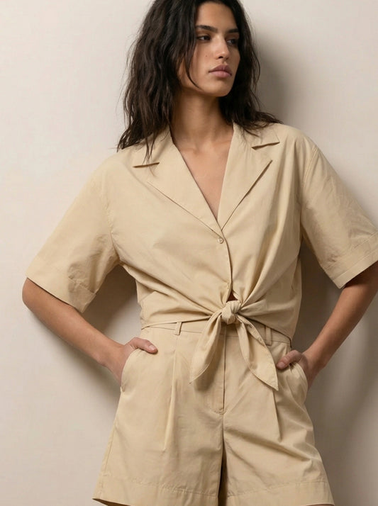 Button-down shirt with front tie