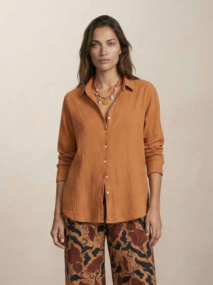 Crinkle button-down shirt