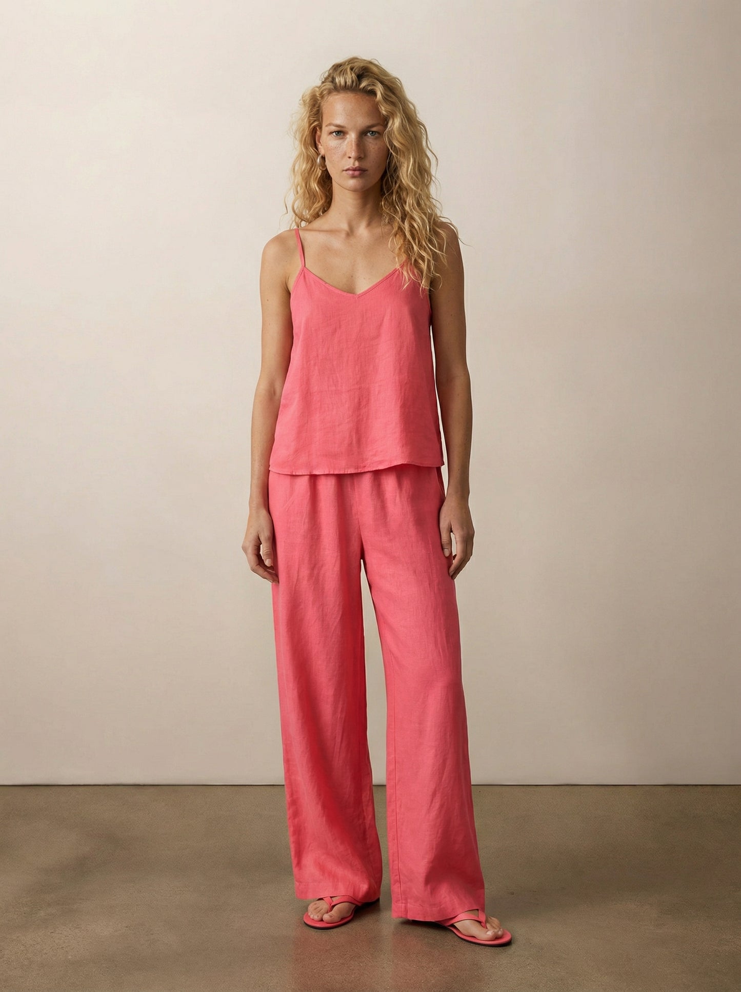 מכנסי פשתן רגל רחבה