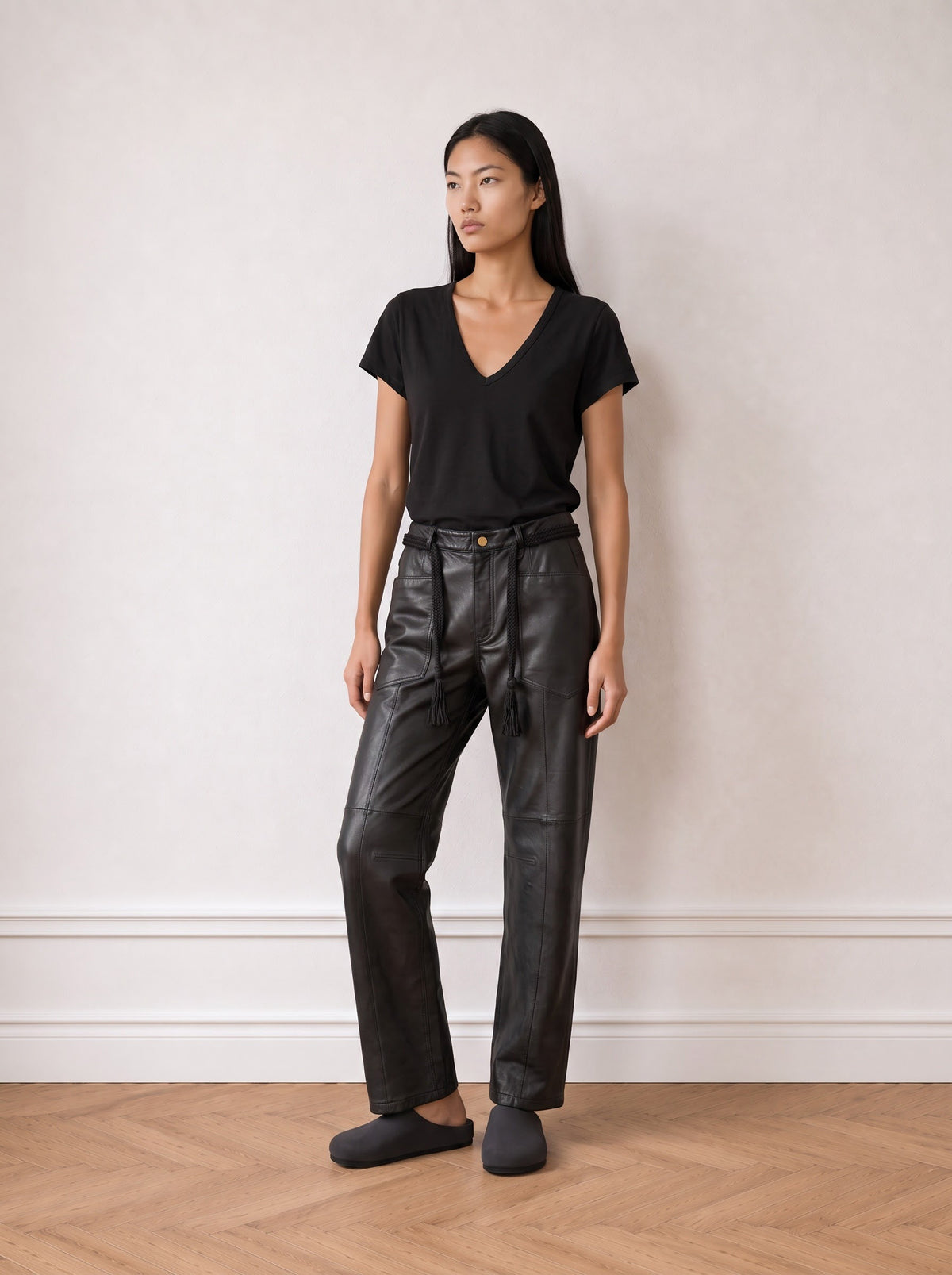 Short-sleeve V-neck jersey top