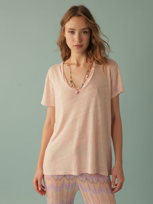 Short Sleeve Deep Round Neck Tee