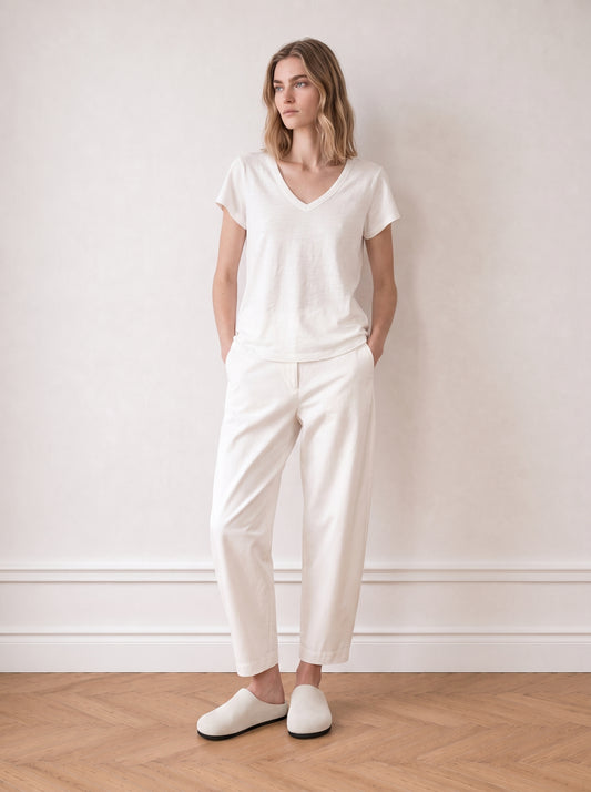 Slub cotton V-neck shirt