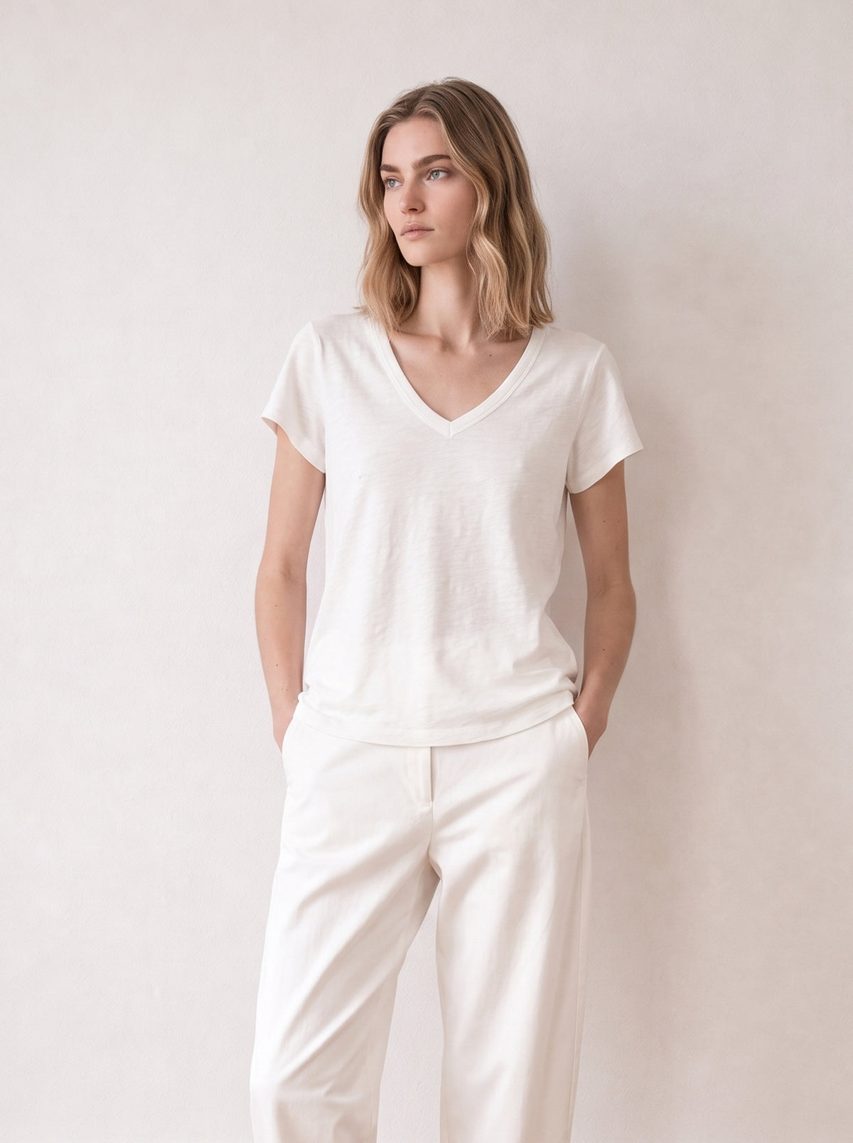 Slub cotton V-neck shirt