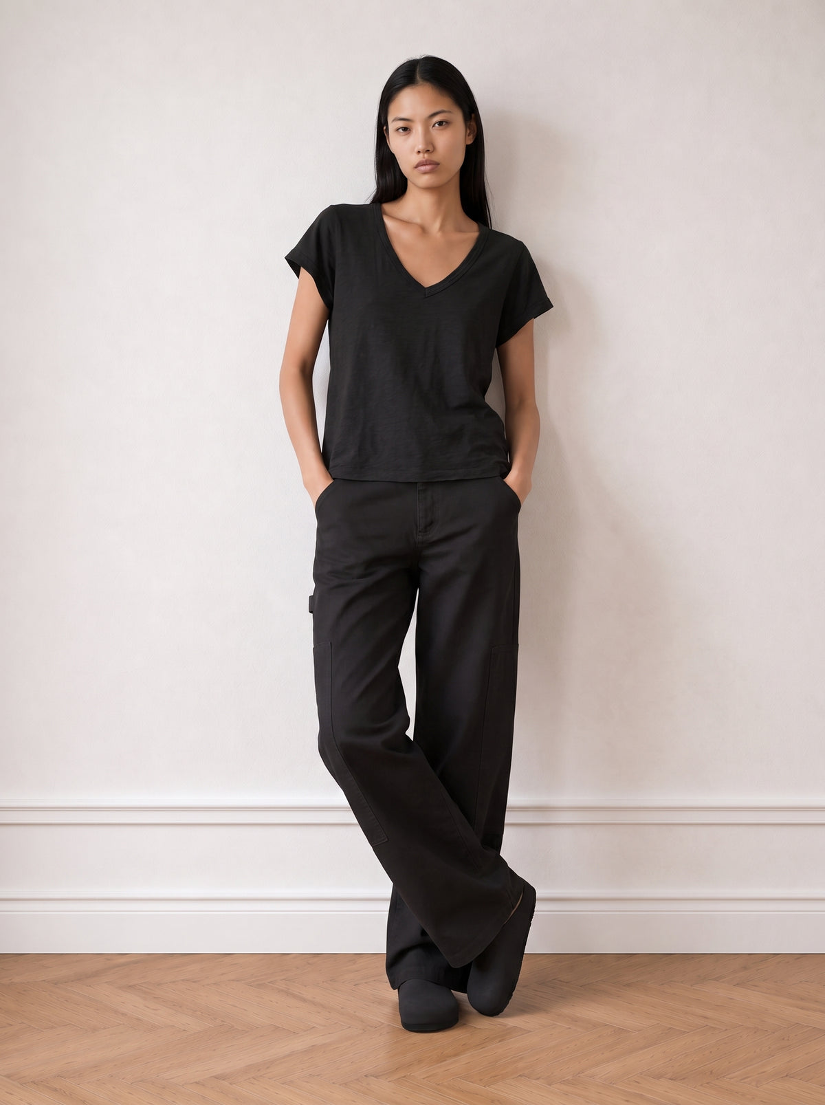 Slub cotton V-neck shirt