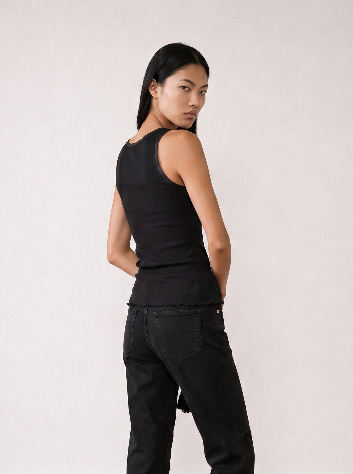 Tank top with tulle trim