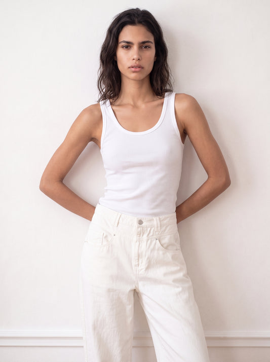 Tank top with tulle trim
