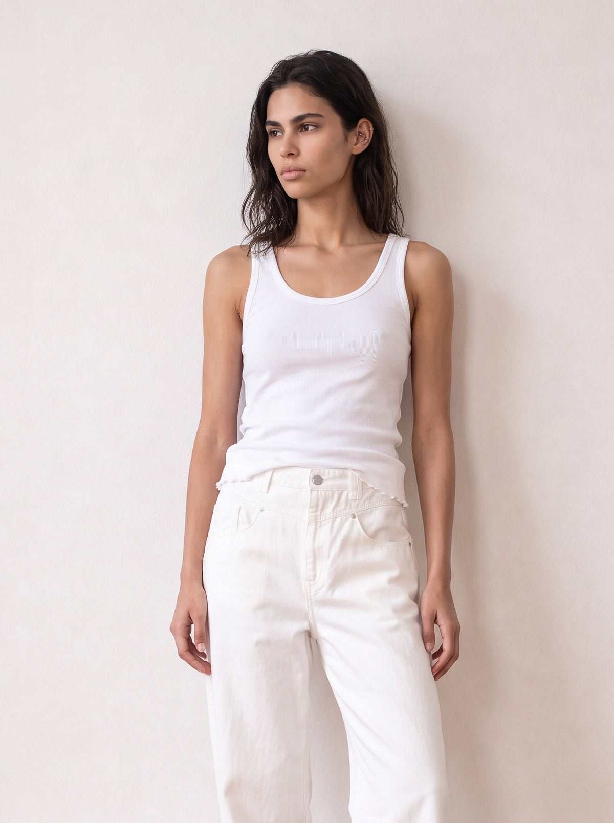Tank top with tulle trim