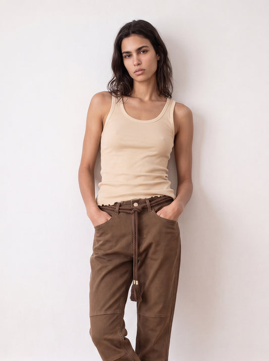 Tank top with tulle trim