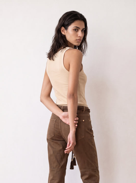 Tank top with tulle trim