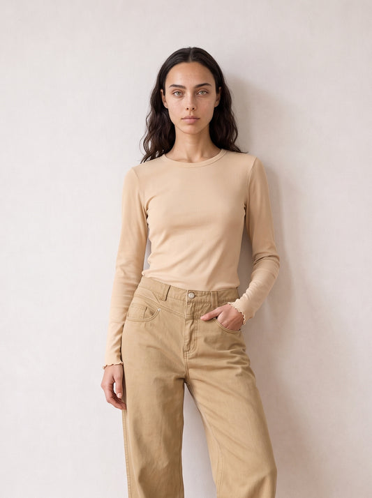 Long-sleeve top with tulle trim