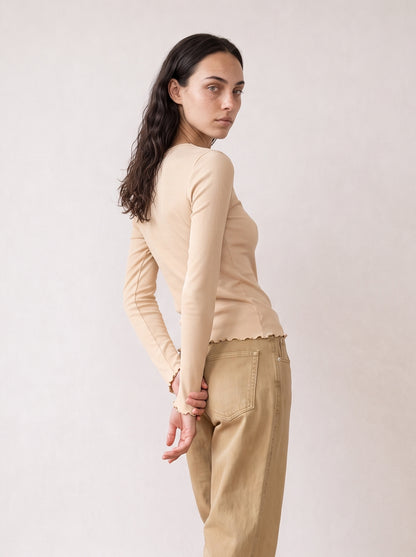 Long-sleeve top with tulle trim