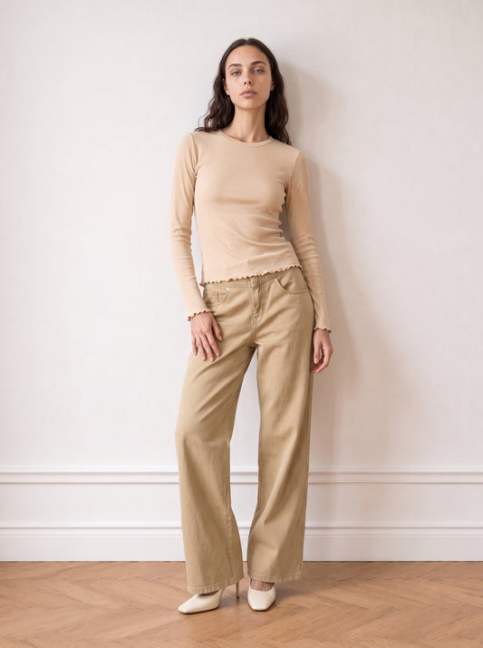 Long-sleeve top with tulle trim