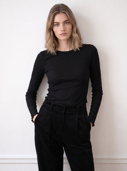Long-sleeve top with tulle trim
