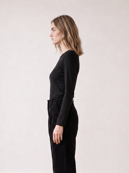 Long-sleeve top with tulle trim