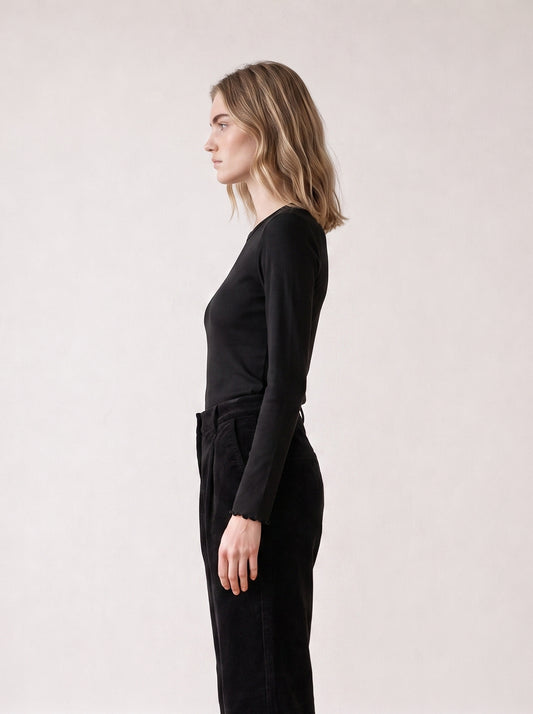 Long-sleeve top with tulle trim