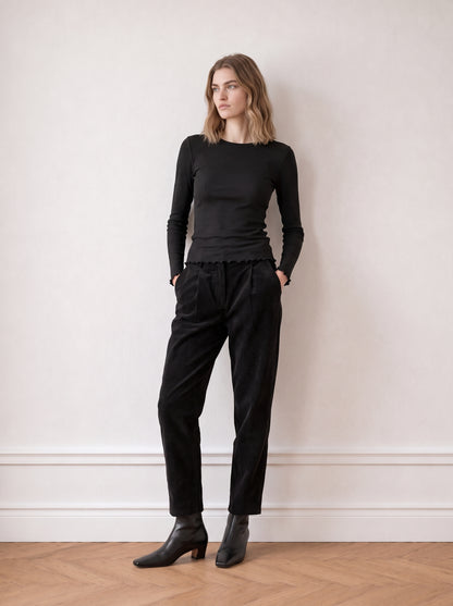 Long-sleeve top with tulle trim