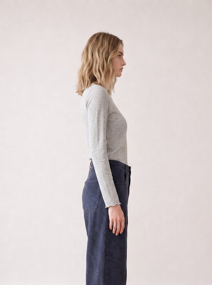 Long-sleeve top with tulle trim