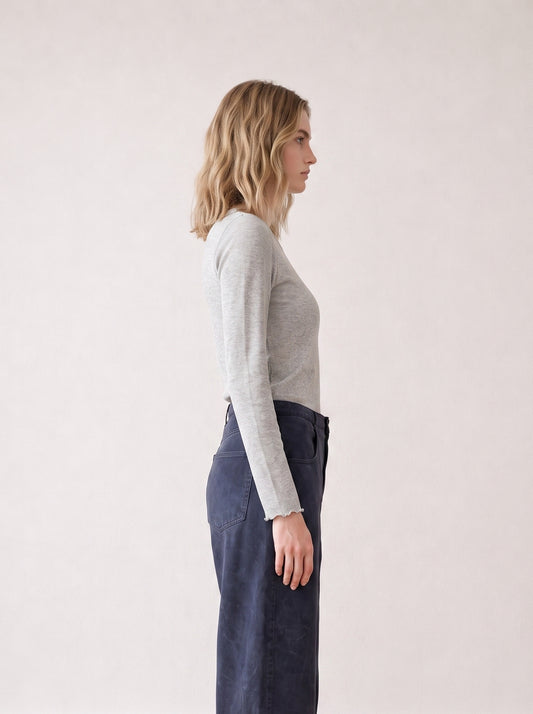 Long-sleeve top with tulle trim