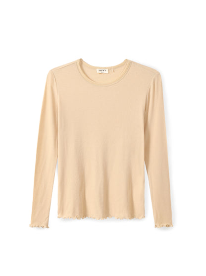 Long-sleeve top with tulle trim