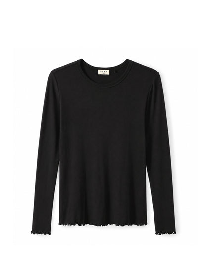 Long-sleeve top with tulle trim