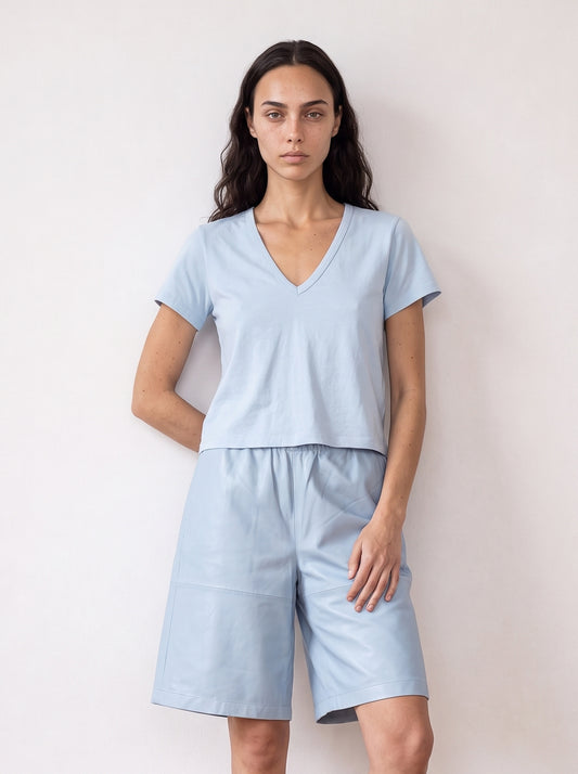 Short-sleeve V-neck jersey top