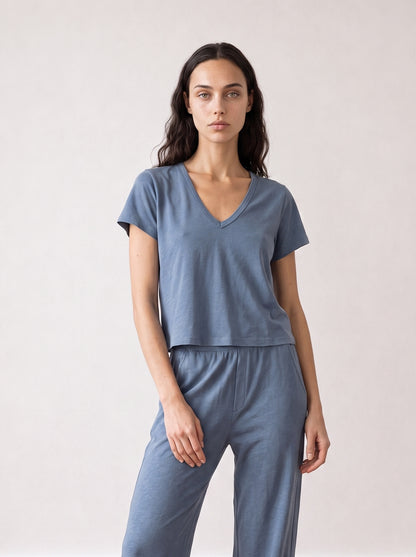 Short-sleeve V-neck jersey top