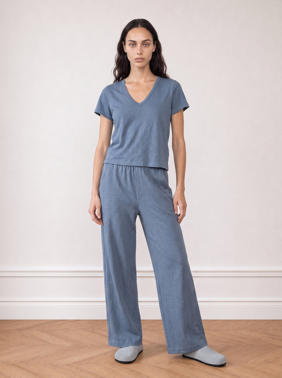 Short-sleeve V-neck jersey top