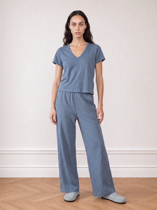 Short-sleeve V-neck jersey top