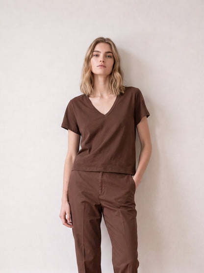 Short-sleeve V-neck jersey top