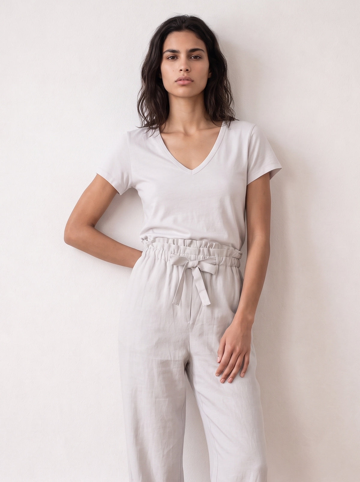 Short-sleeve V-neck jersey top