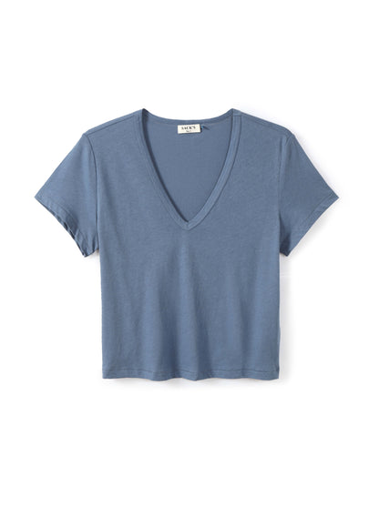 Short-sleeve V-neck jersey top