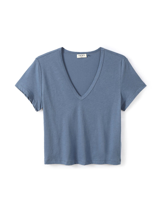 Short-sleeve V-neck jersey top