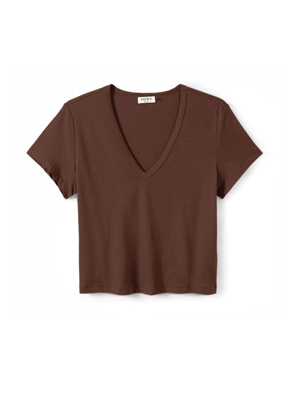 Short-sleeve V-neck jersey top