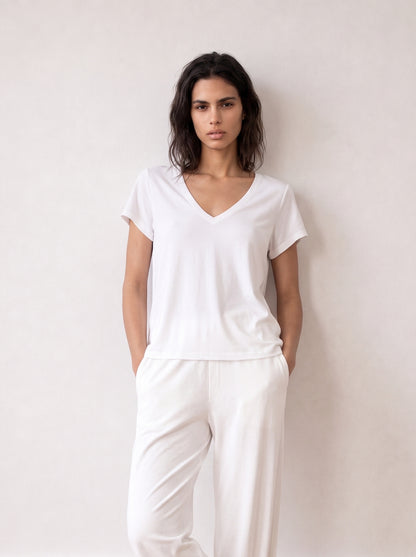 Short-sleeve V-neck jersey top