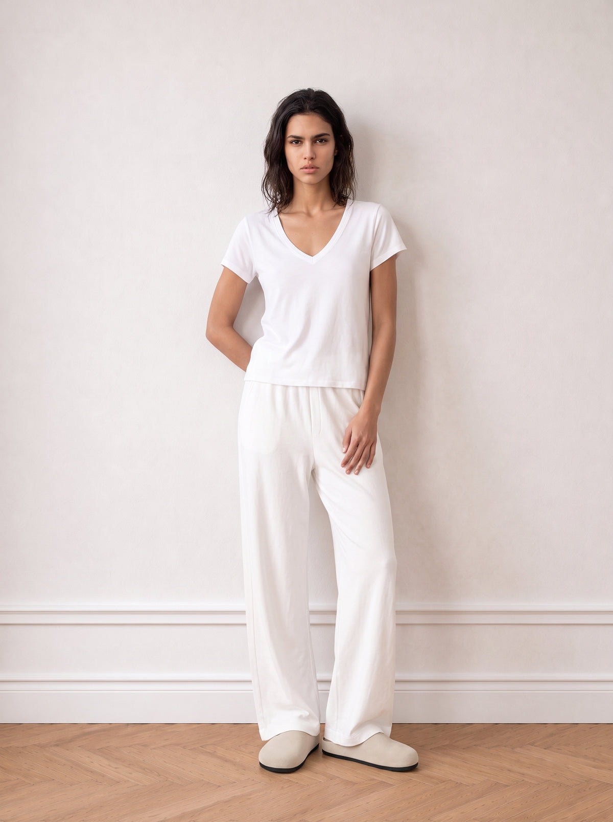 Short-sleeve V-neck jersey top