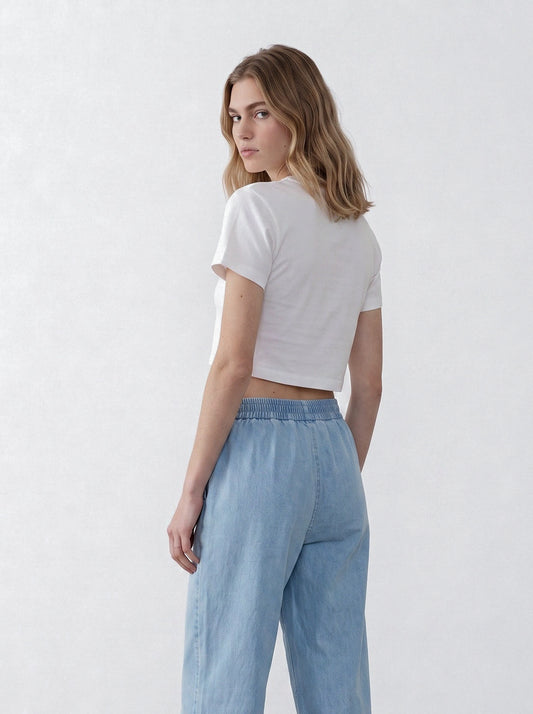 Embroidered elastic-waist trousers