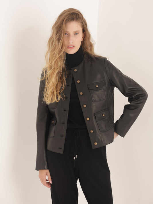 Leather crop jacket