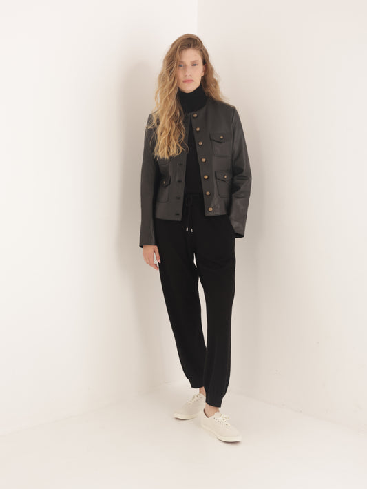 Leather crop jacket