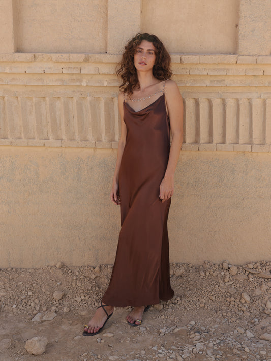 Viscose dress with gold chain