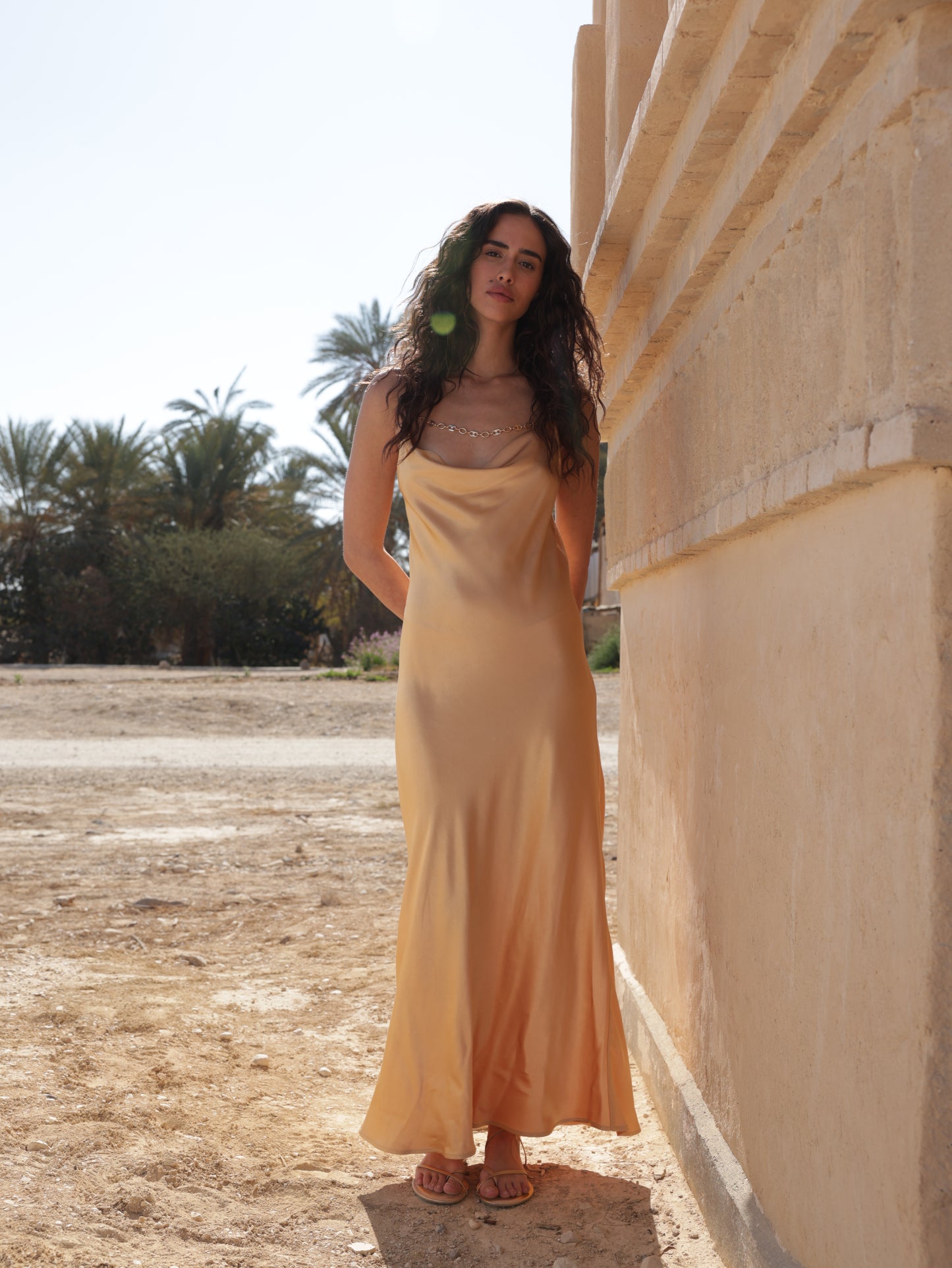 Viscose dress with gold chain