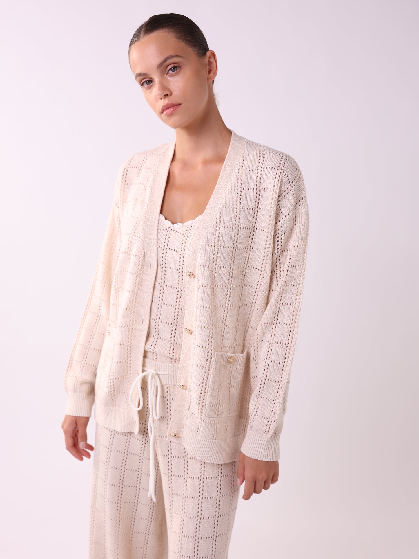 Long Lurex Knit Cardigan