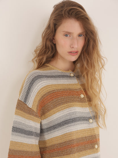 Striped lurex knit cardigan