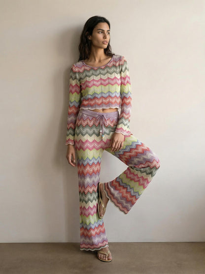 מכנס סריג רגל רחבה