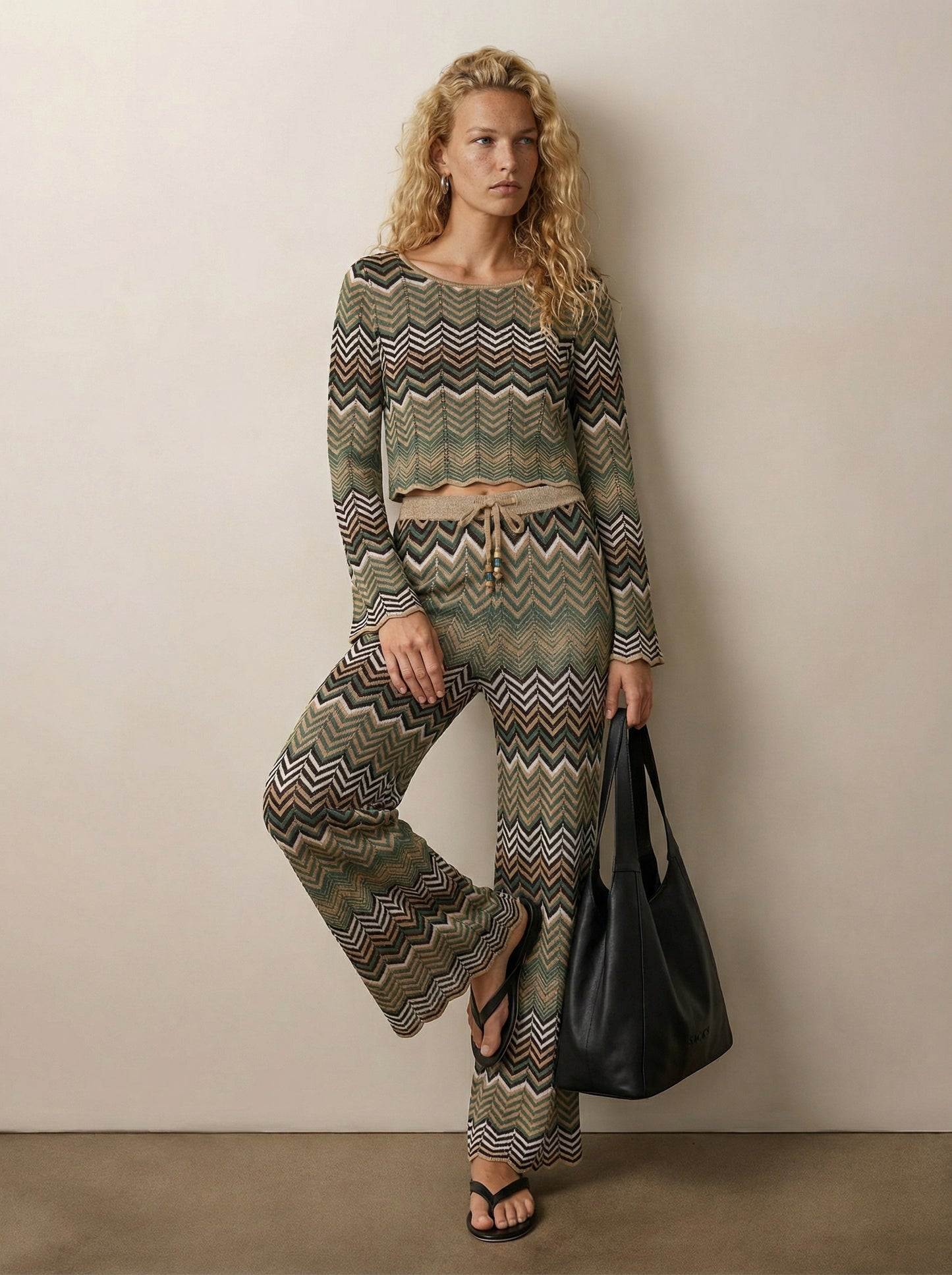 מכנס סריג רגל רחבה