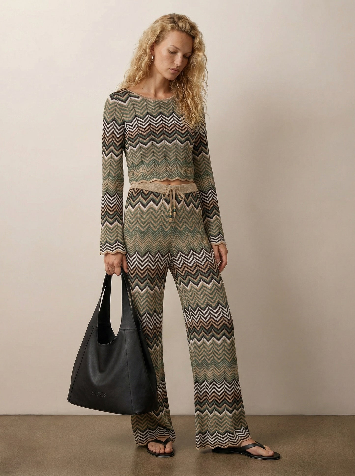 מכנס סריג רגל רחבה